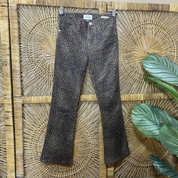 Frame Womens Denim Le Crop Mini Boot Cut Pants Brown Leopard Size 25 - Picture 1 of 7
